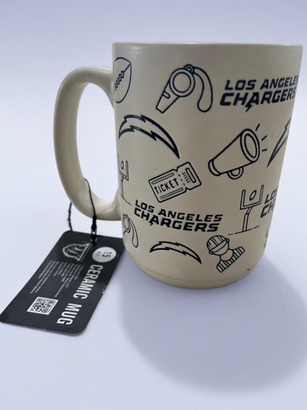 Los Angeles Chargers Ceramic Mug - Cream with Navy Logos - Picture 2 of 2
